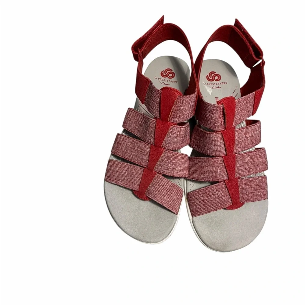 Clarks Cloudstepper  Red Elastic Strap Sandals Womens Sz 7.5